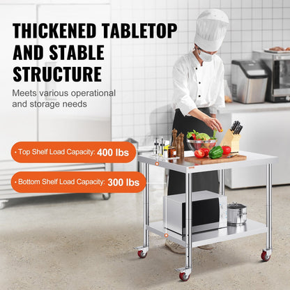 Adjustable Stainless Steel Work Table with Wheels, 0.9 x 0.76 x 0.86m, 318 kg Capacity