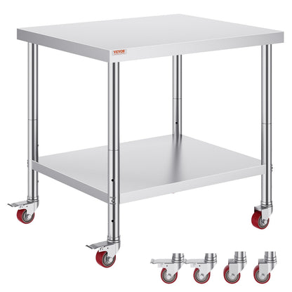 Adjustable Stainless Steel Work Table with Wheels, 0.9 x 0.76 x 0.86m, 318 kg Capacity