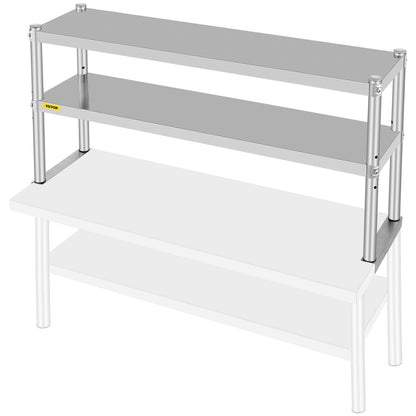 Stainless Steel Double Overshelf for Kitchen Table, 1.22m x 0.3m, 80kg Capacity