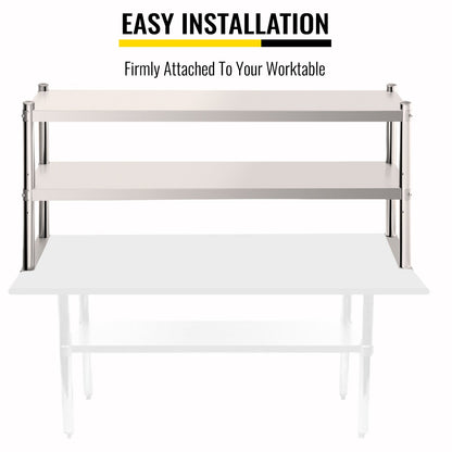 VEVOR Double Overshelf Stainless Steel Overshelf 2-Tier 30x152cm for Prep Table