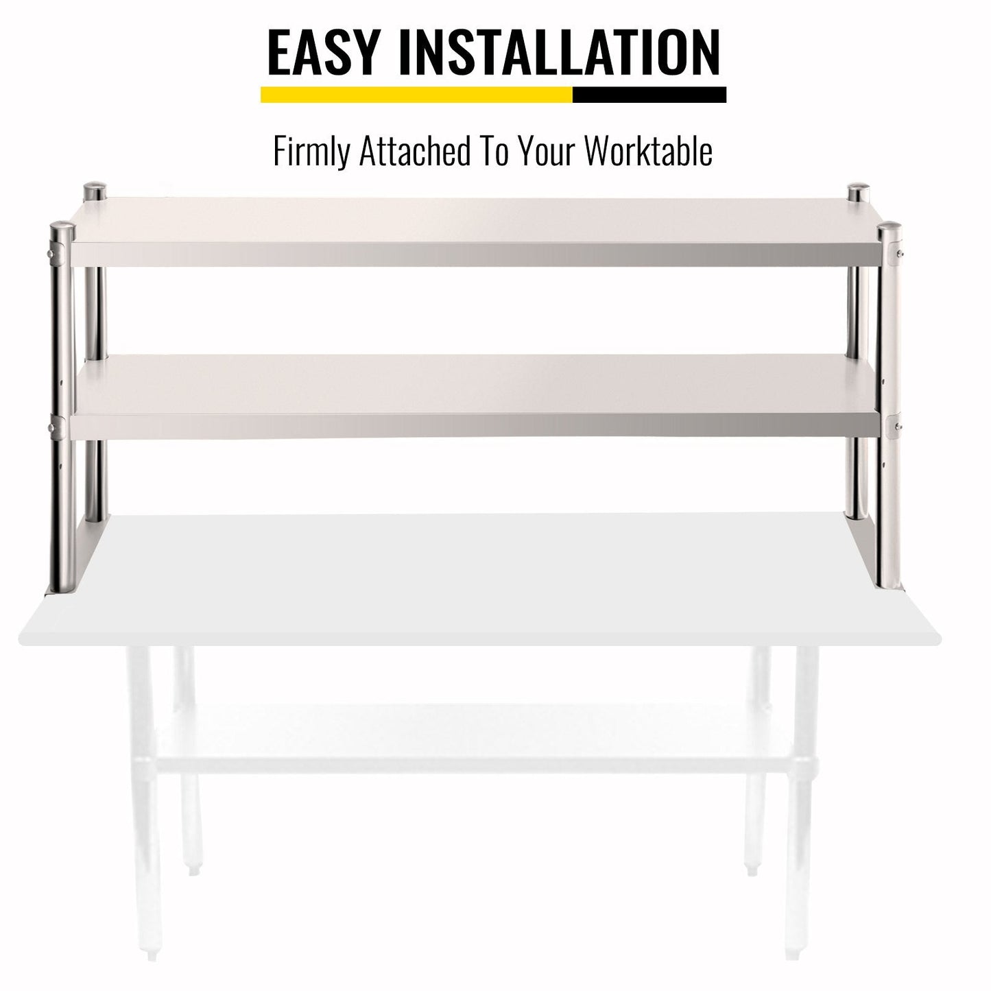 Stainless Steel 2-Tier Overshelf 30x152cm for Prep Table with Adjustable Shelf