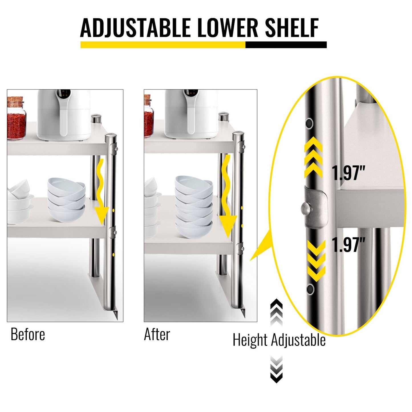 Stainless Steel 2-Tier Overshelf 30x152cm for Prep Table with Adjustable Shelf