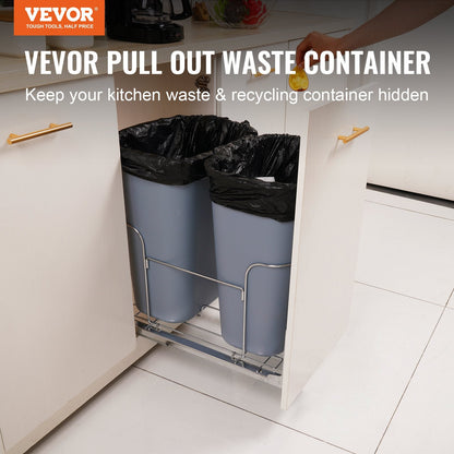 Pull-Out Double Bin Trash Can, 70L Total, Under Mount Kitchen Waste Container