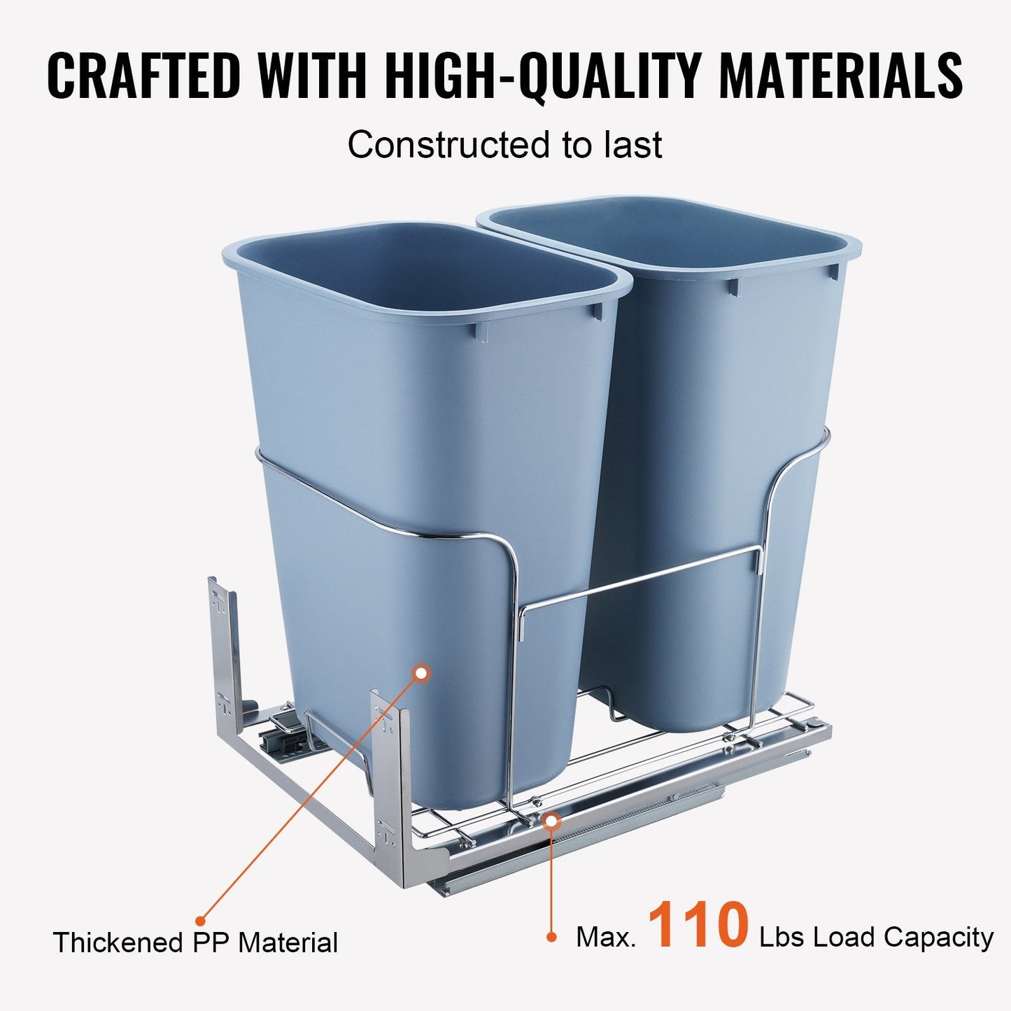 Pull-Out Double Bin Trash Can, 70L Total, Under Mount Kitchen Waste Container