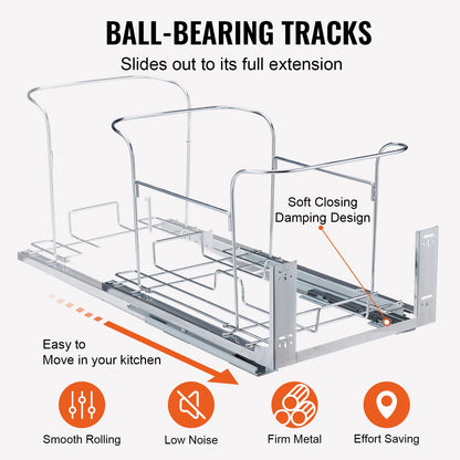 VEVOR Pull-Out Trash Can, 35Lx2 Double Bins, Under Mount Kitchen Waste Container