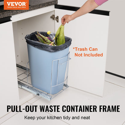 Under-Mount Pull-Out Waste Bin with Sliding Rails and Handle, 16kg Capacity