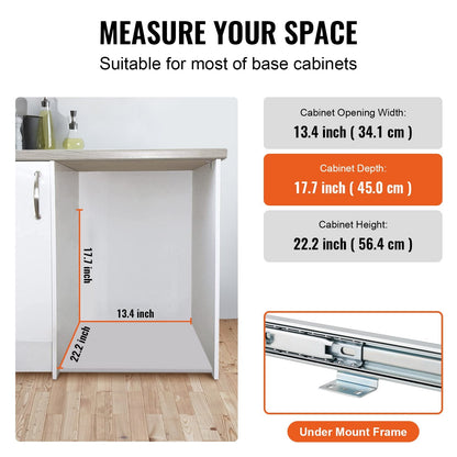 Under-Mount Pull-Out Waste Bin with Sliding Rails and Handle, 16kg Capacity