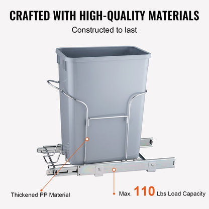 Pullout Kitchen Trash Can with Handle, 29L, Grey - 0.3 Meter Width