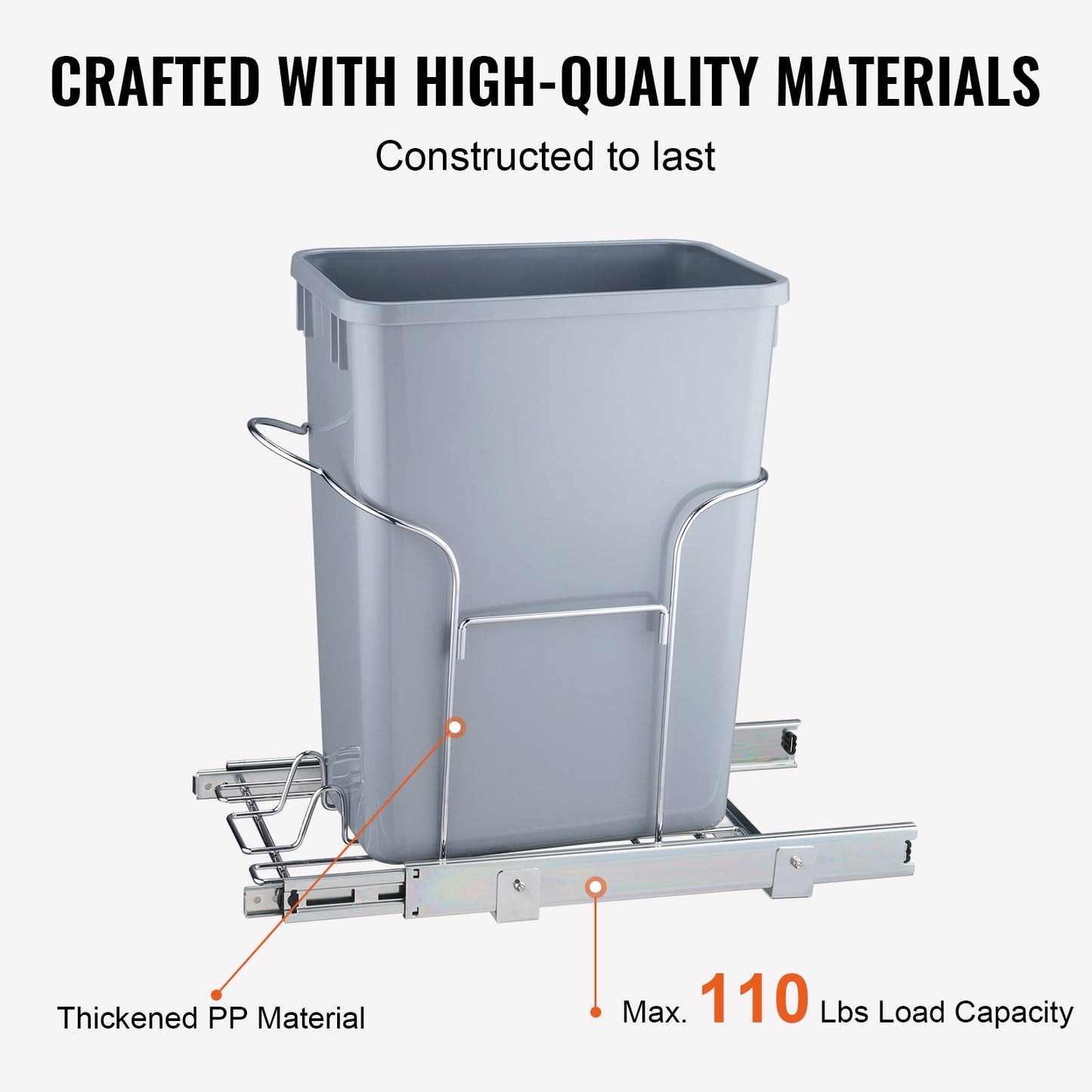 VEVOR Single Pullout Waste Container Kitchen Trash Can 29L with Handle Grey