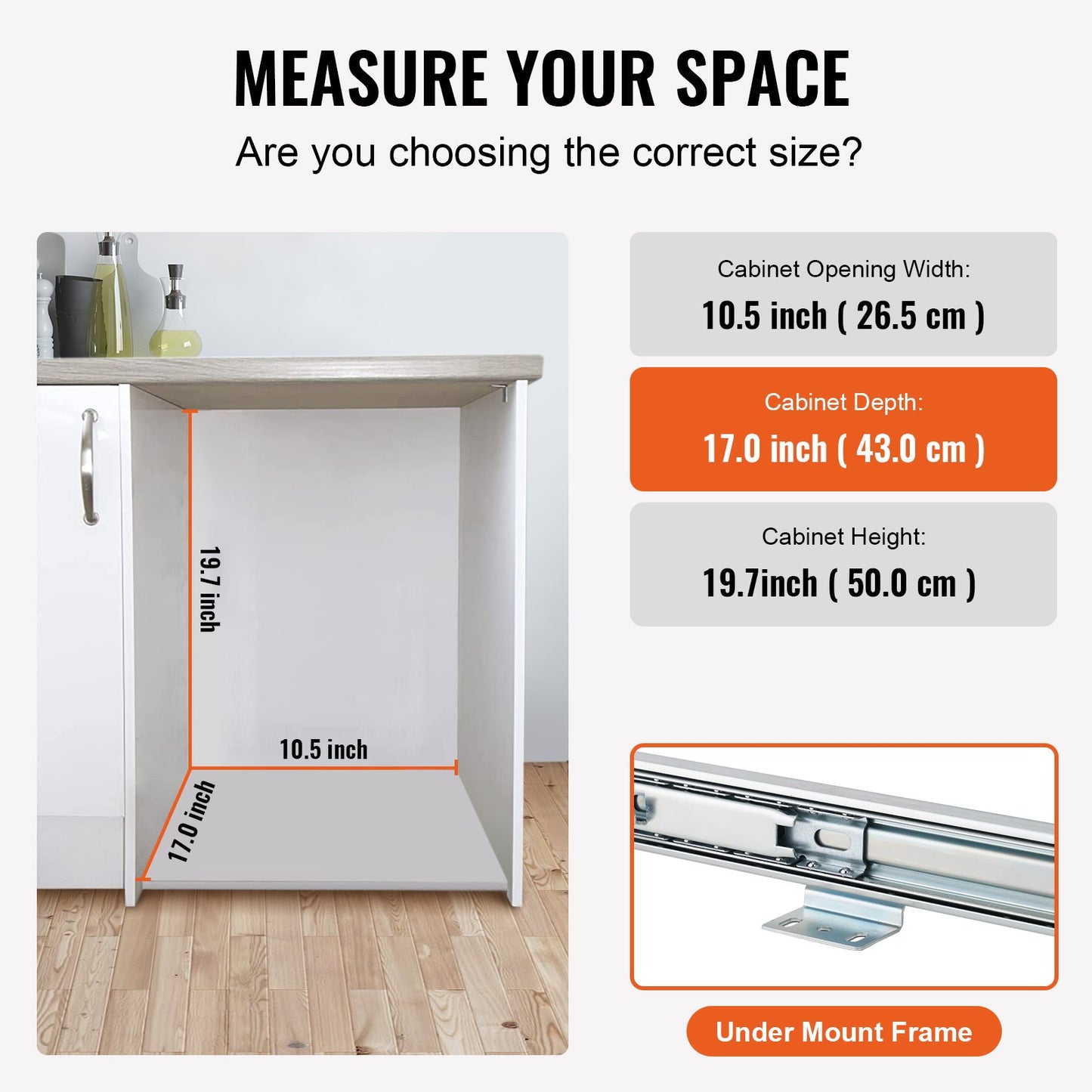 VEVOR Single Pullout Waste Container Kitchen Trash Can 29L with Handle Grey