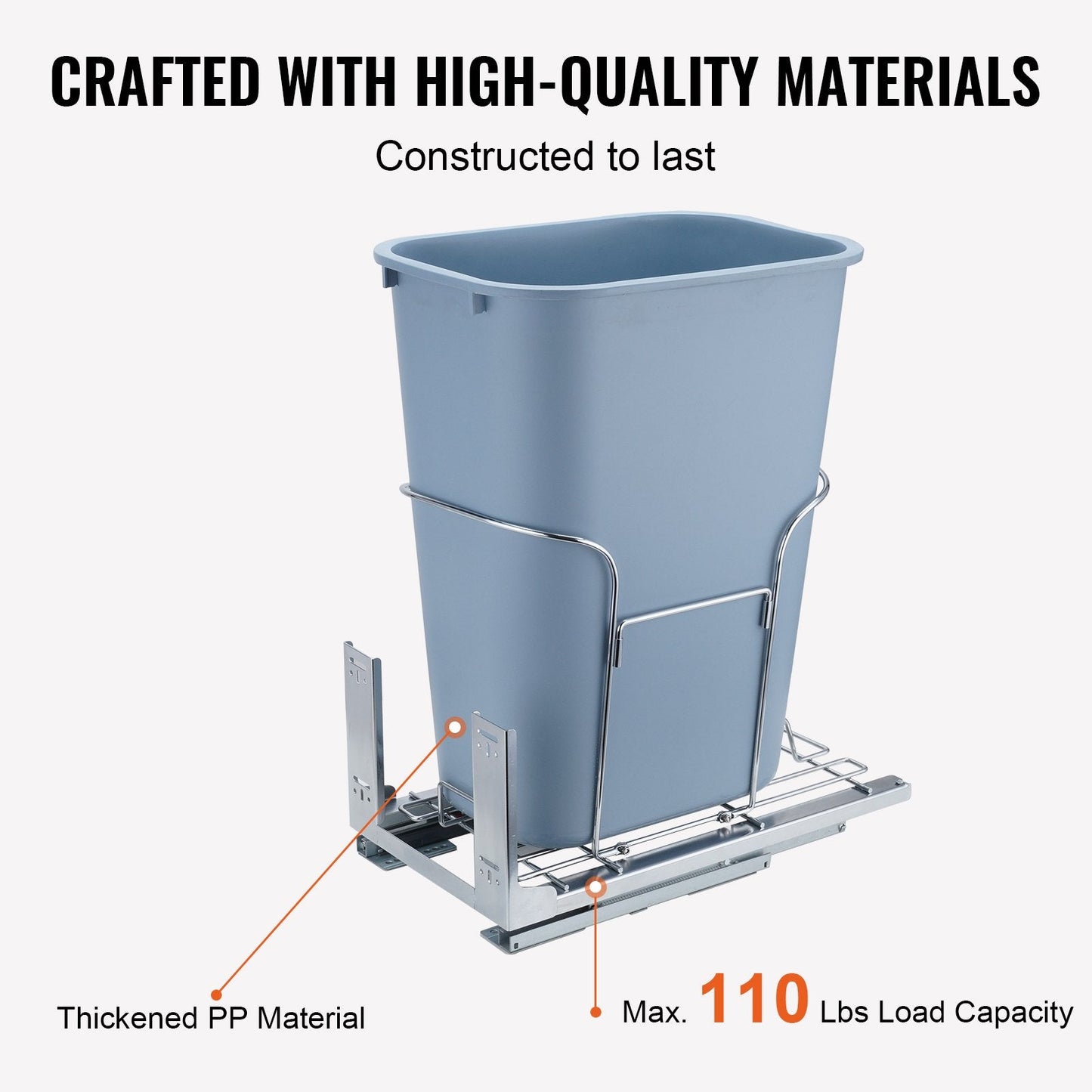 Pullout Kitchen Trash Can 0.35m³ with Soft Close, Grey, 4.85 kg, Door-Mounted Design