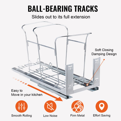 VEVOR Single Pullout Waste Container Kitchen Trash Can 35L with Soft Close Grey