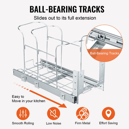 VEVOR Single Pullout Waste Container Kitchen Trash Can 35L with Handle Grey