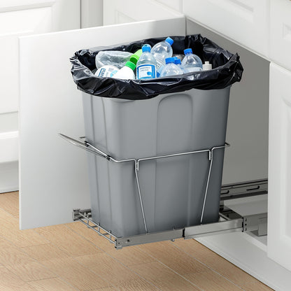 Pullout Trash Can for Kitchen Cabinets, Garbage Waste Recycling Bin, Under Mount Waste Container, with Heavy Duty Metal Full Extension Sliding System and Handle, for Sink, Under Counter