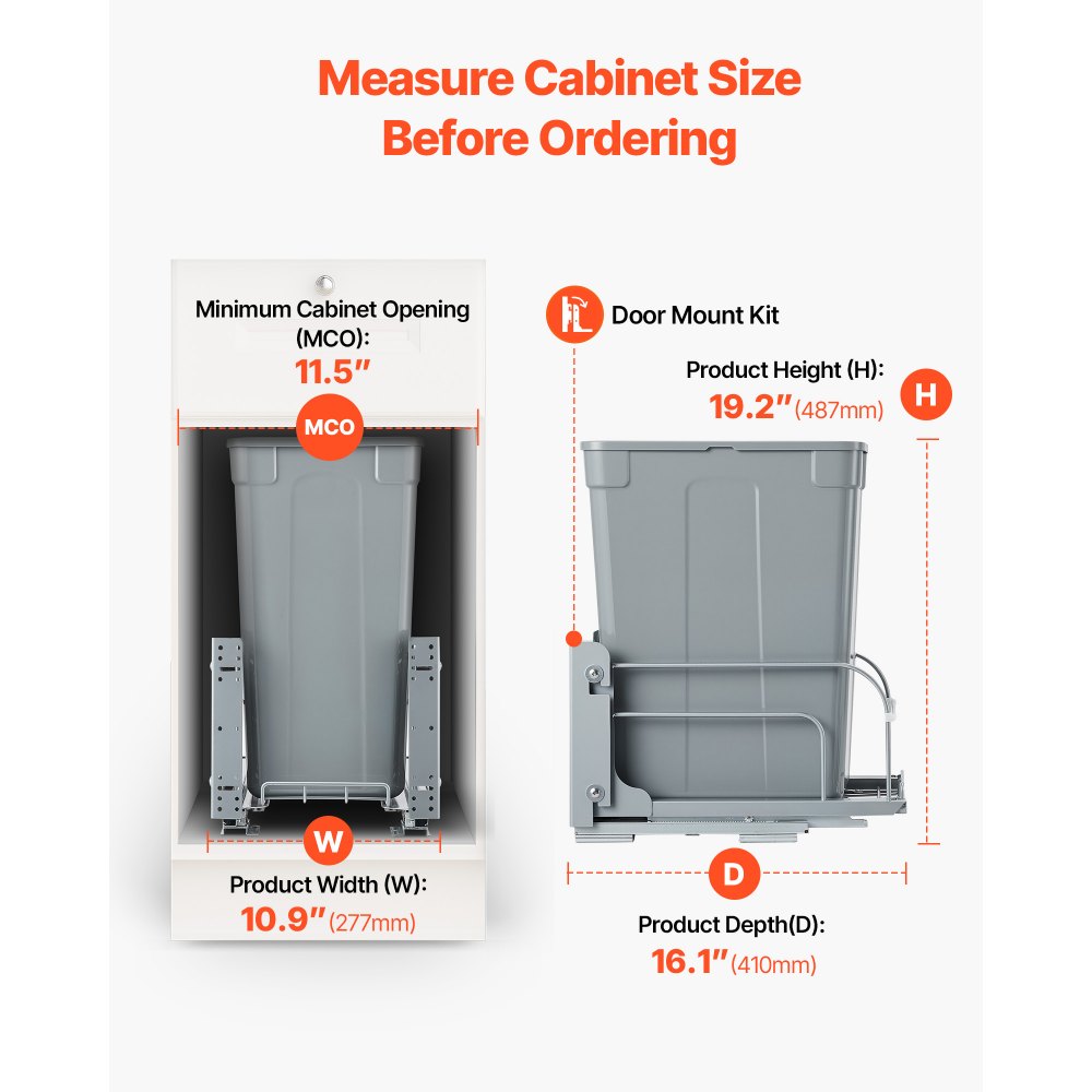 VEVOR Pullout Waste Container Under Cabinet Kitchen Garbage Bin Trash Can