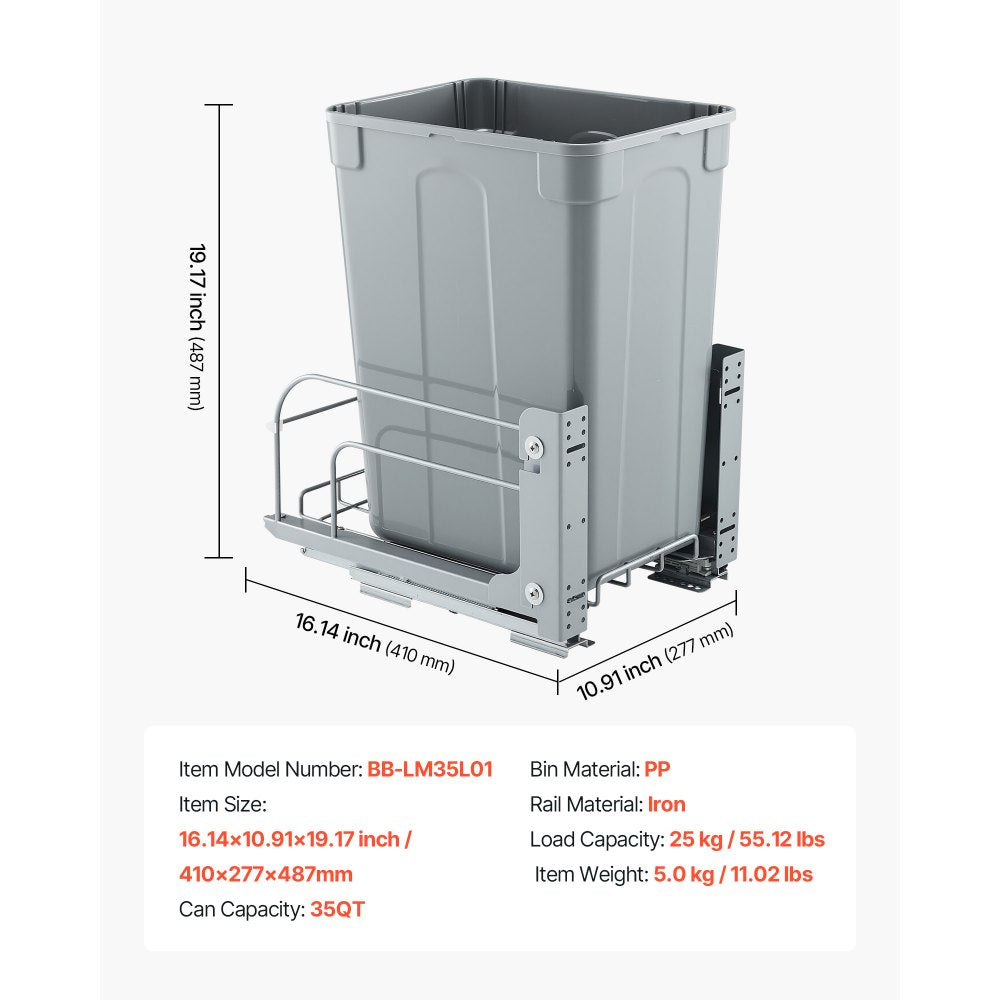 VEVOR Pullout Waste Container Under Cabinet Kitchen Garbage Bin Trash Can