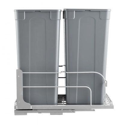 VEVOR Double Pullout Waste Container Kitchen Trash Can Soft Close Grey 50QTx2