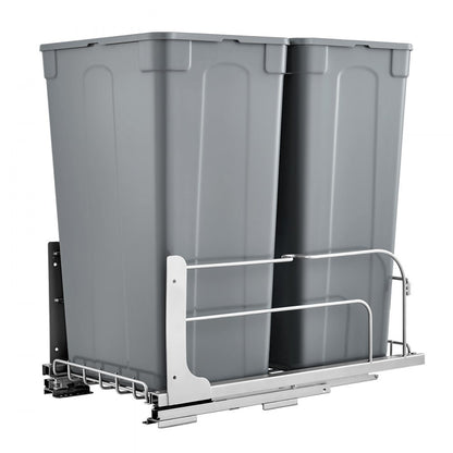 VEVOR Double Pullout Waste Container Kitchen Trash Can Soft Close Grey 50QTx2