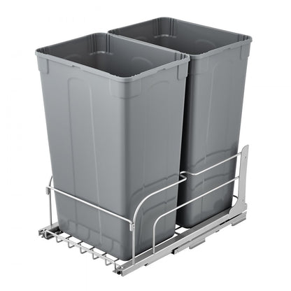 VEVOR Double Pullout Waste Container Kitchen Trash Can Soft Close Grey 50QTx2