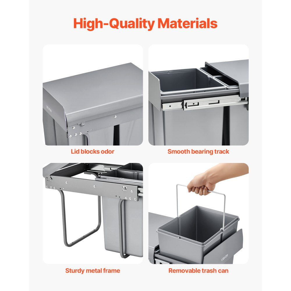 VEVOR Double 20+10+10L Pullout Waste Container Under Cabinet Kitchen Trash Can
