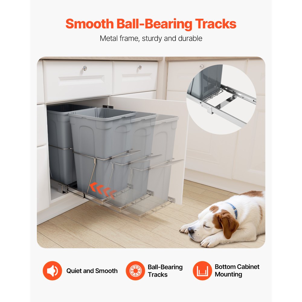 Double Pullout Waste Container Under Cabinet Kitchen Bin Trash Can