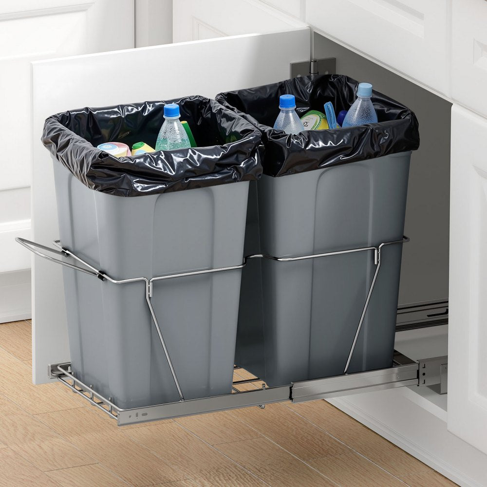 Double Pullout Waste Container Under Cabinet Kitchen Bin Trash Can