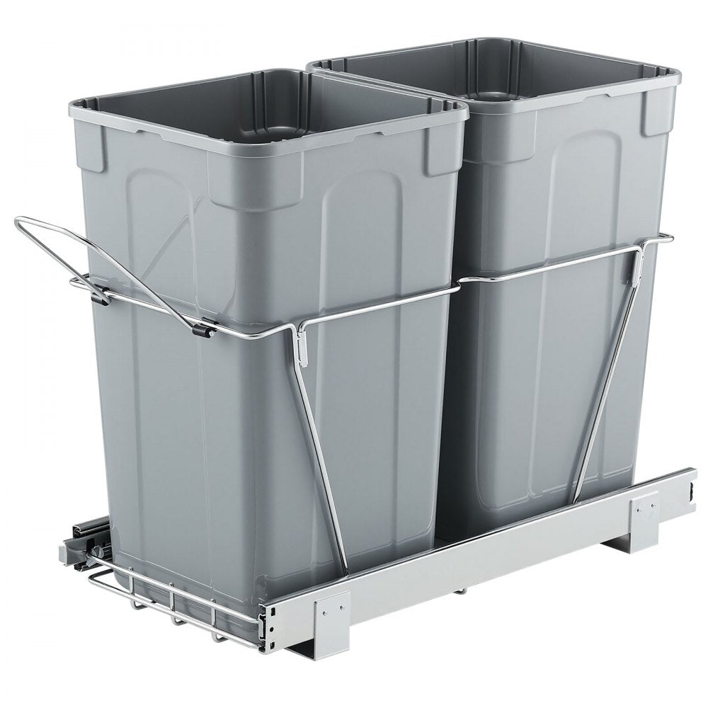 Double Pullout Waste Container Under Cabinet Kitchen Bin Trash Can