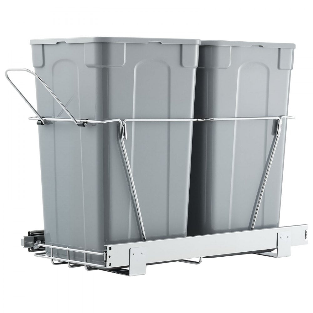 Double Pullout Waste Container Under Cabinet Kitchen Bin Trash Can