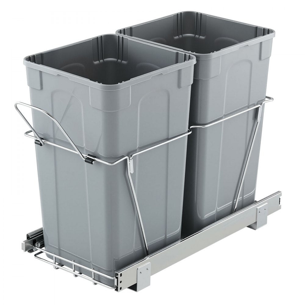Double Pullout Waste Container Under Cabinet Kitchen Bin Trash Can