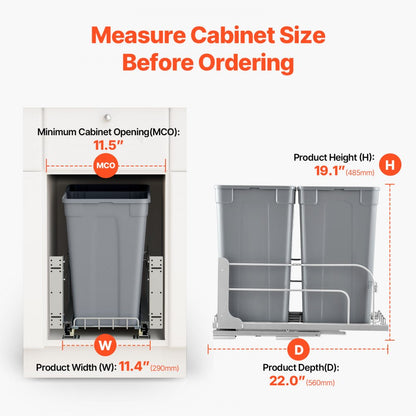 Double Pullout Waste Container Kitchen Trash Can Soft Close Grey 27QTx2