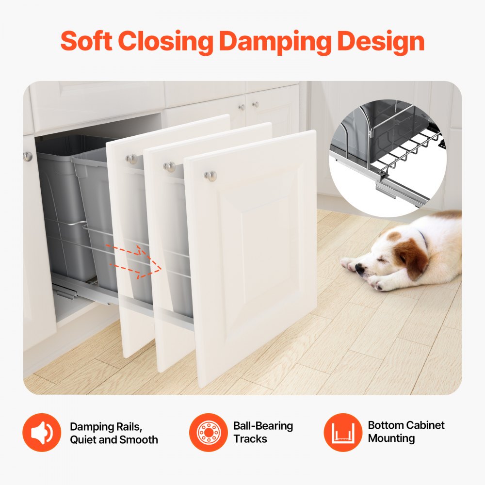 Double Pullout Waste Container Kitchen Trash Can Soft Close Grey 27QTx2