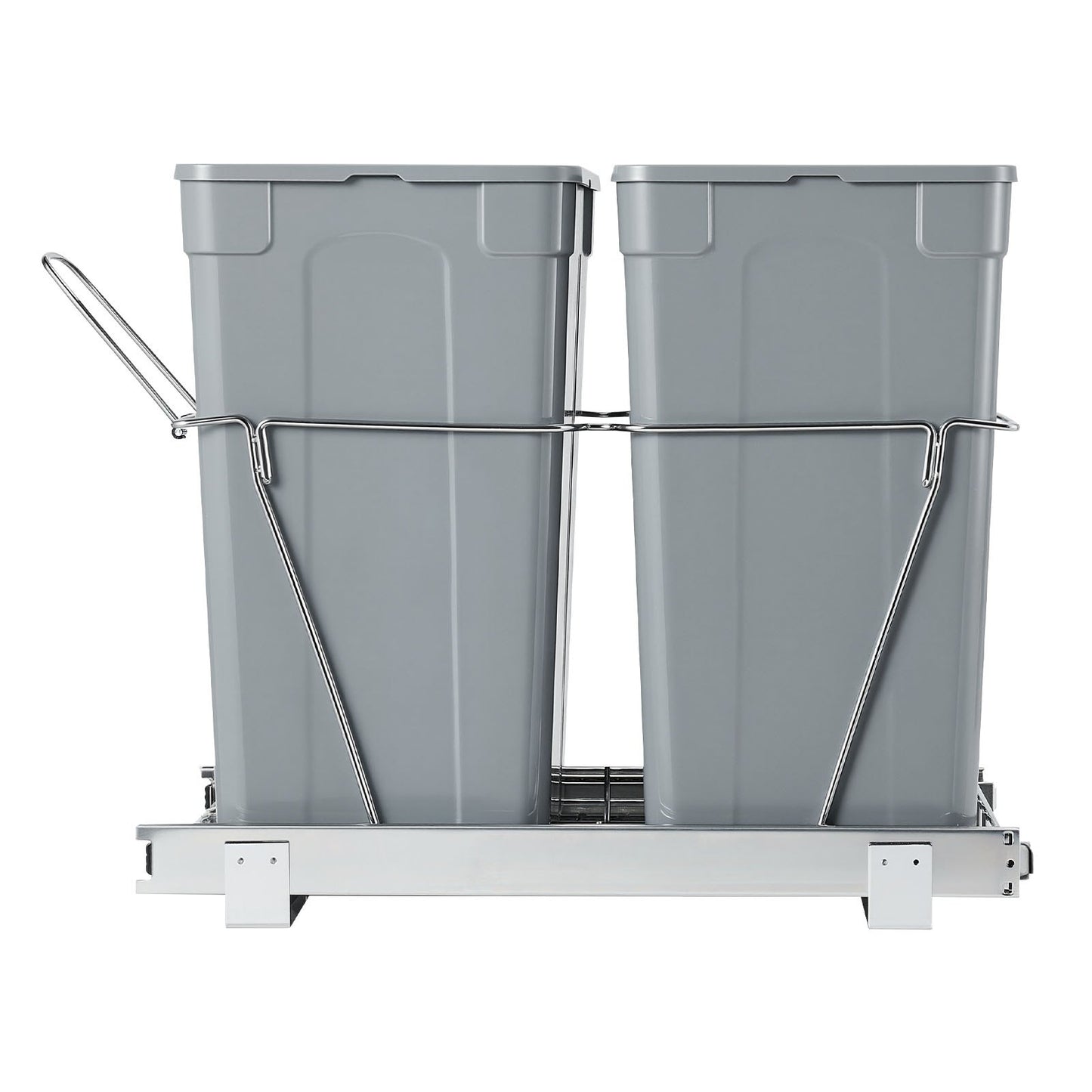 Pullout Trash Can for Kitchen Cabinets, Double Under Sink Garbage Waste Recycling Bin, Under Mount Waste Container, with Heavy Duty Metal Full Extension Sliding System and Handle