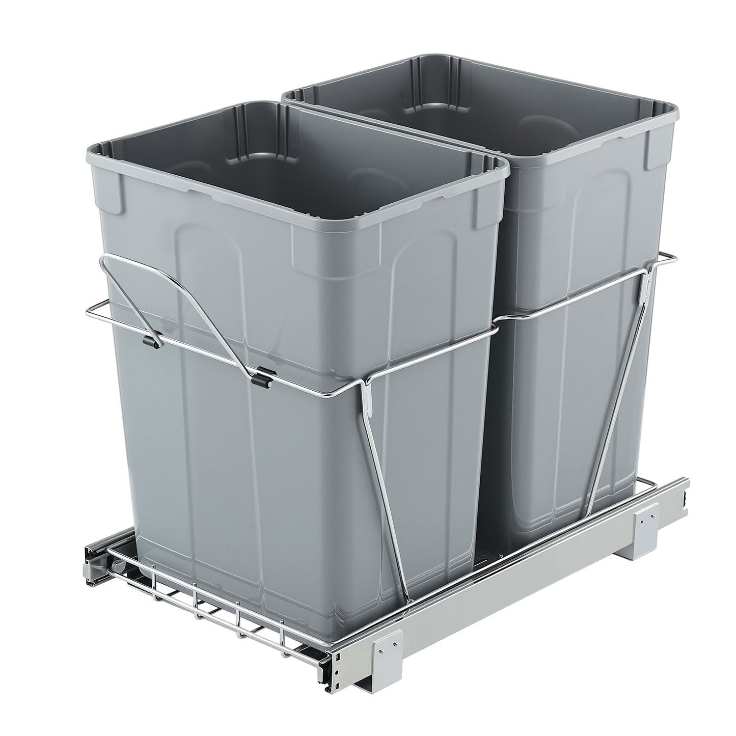Pullout Trash Can for Kitchen Cabinets, Double Under Sink Garbage Waste Recycling Bin, Under Mount Waste Container, with Heavy Duty Metal Full Extension Sliding System and Handle