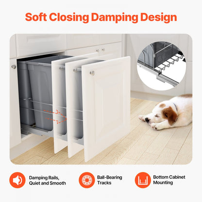 Double Pullout Waste Container Kitchen Trash Can Soft Close Grey 35QTx2