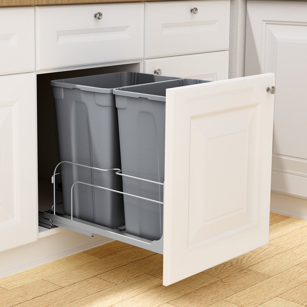 Double Pullout Waste Container Kitchen Trash Can Soft Close Grey 35QTx2