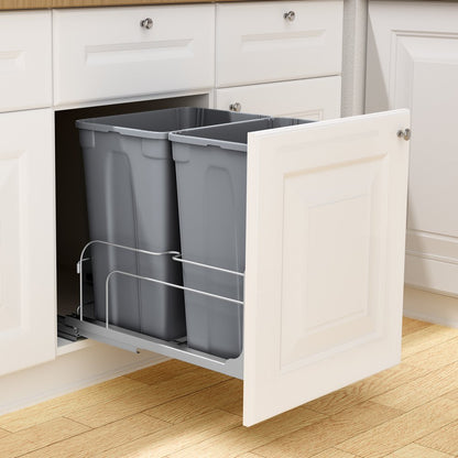 Double Pullout Waste Container Kitchen Trash Can Soft Close Grey 35QTx2