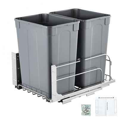 Double Pullout Waste Container Kitchen Trash Can Soft Close Grey 35QTx2