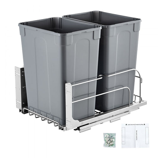 Double Pullout Waste Container Kitchen Trash Can Soft Close Grey 35QTx2