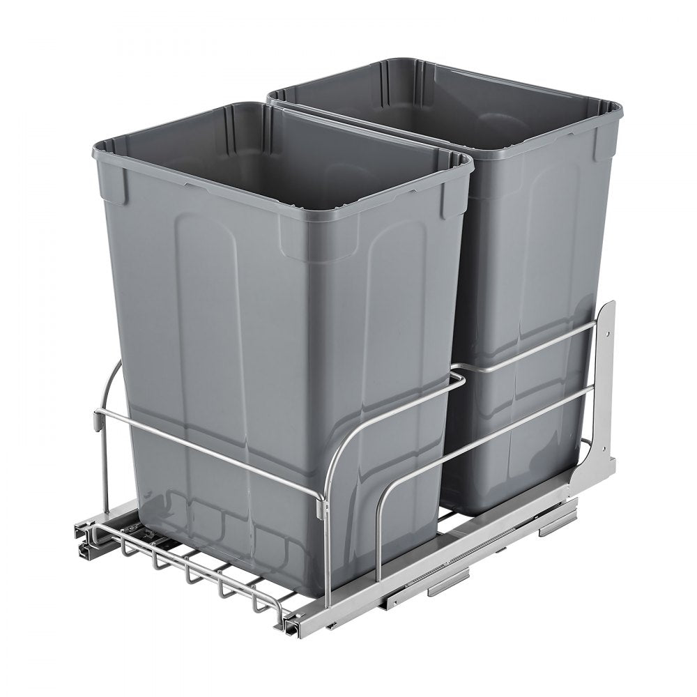 Double Pullout Waste Container Kitchen Trash Can Soft Close Grey 35QTx2