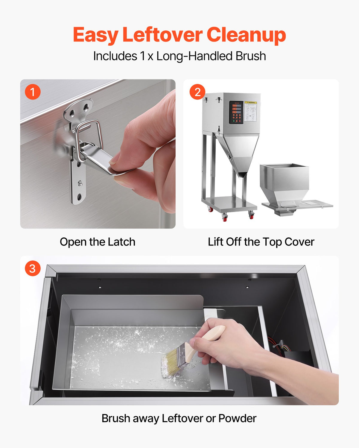 Powder Filling Machine, 10-999g Automatic Particle Dispenser, Premium Stainless Steel, Intelligent Weighing Dispensing Filler with Foot Pedal, for Coffee Beans, Grains, Tea, Spices, Silver