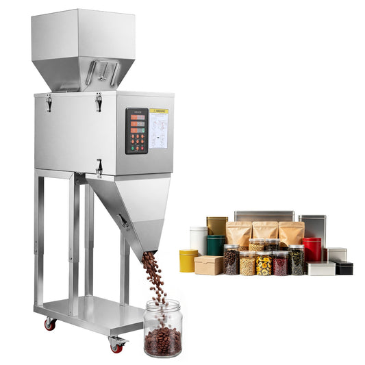 Powder Filling Machine, 10-999g Automatic Particle Dispenser, Premium Stainless Steel, Intelligent Weighing Dispensing Filler with Foot Pedal, for Coffee Beans, Grains, Tea, Spices, Silver