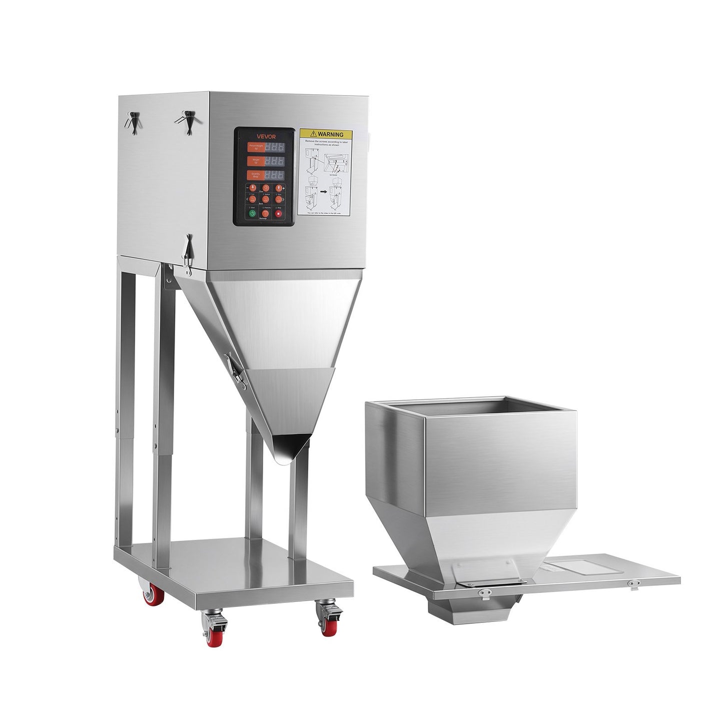 Powder Filling Machine, 10-999g Automatic Particle Dispenser, Premium Stainless Steel, Intelligent Weighing Dispensing Filler with Foot Pedal, for Coffee Beans, Grains, Tea, Spices, Silver