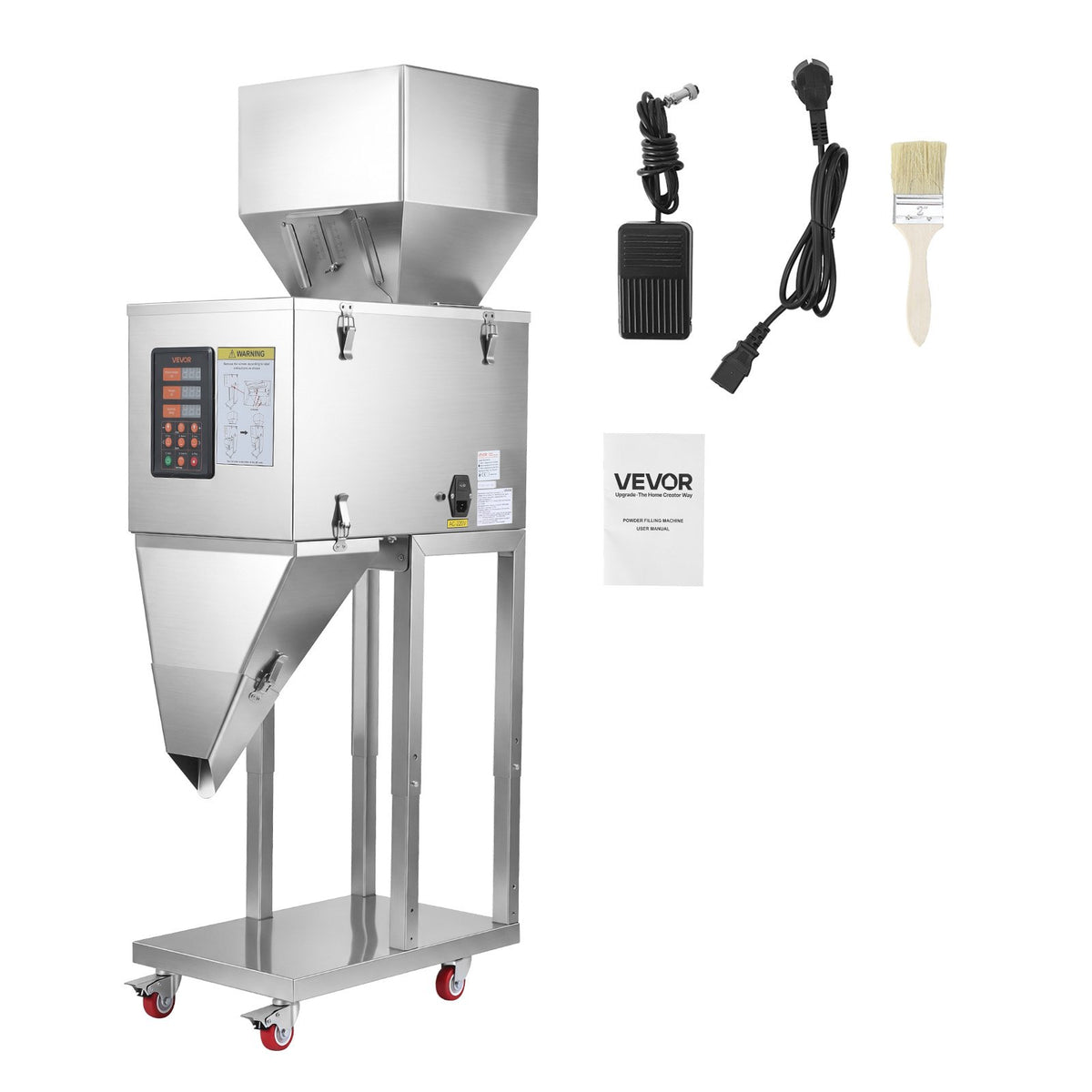 Powder Filling Machine, 10-999g Automatic Particle Dispenser, Premium Stainless Steel, Intelligent Weighing Dispensing Filler with Foot Pedal, for Coffee Beans, Grains, Tea, Spices, Silver