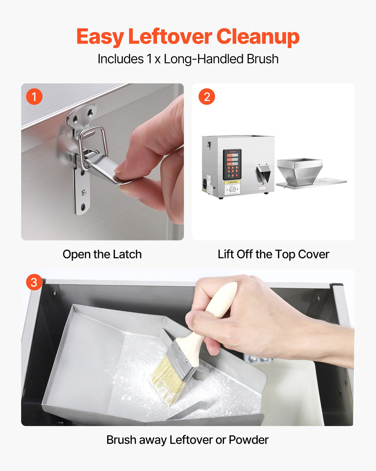 Powder Filling Machine, 1-99.9g Automatic Particle Dispenser, High Accuracy, Premium Stainless Steel, Intelligent Weighing Dispensing Filler for Coffee Beans, Grains, Tea, Spices, Silver