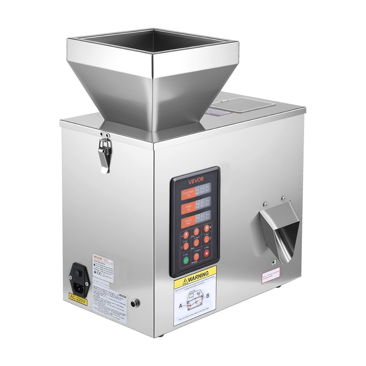 Powder Filling Machine, 1-99.9g Automatic Particle Dispenser, High Accuracy, Premium Stainless Steel, Intelligent Weighing Dispensing Filler for Coffee Beans, Grains, Tea, Spices, Silver