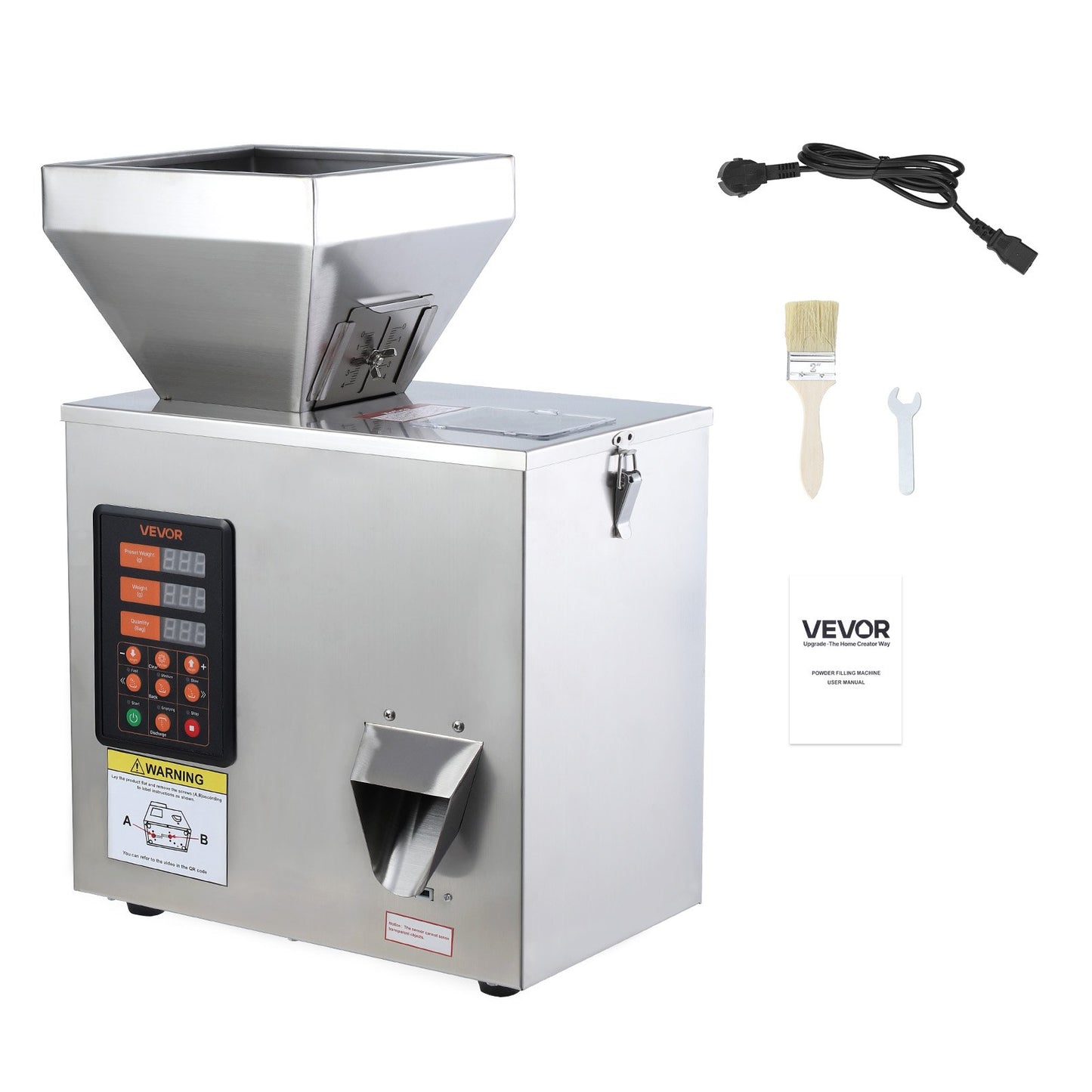 Powder Filling Machine, 1-99.9g Automatic Particle Dispenser, High Accuracy, Premium Stainless Steel, Intelligent Weighing Dispensing Filler for Coffee Beans, Grains, Tea, Spices, Silver