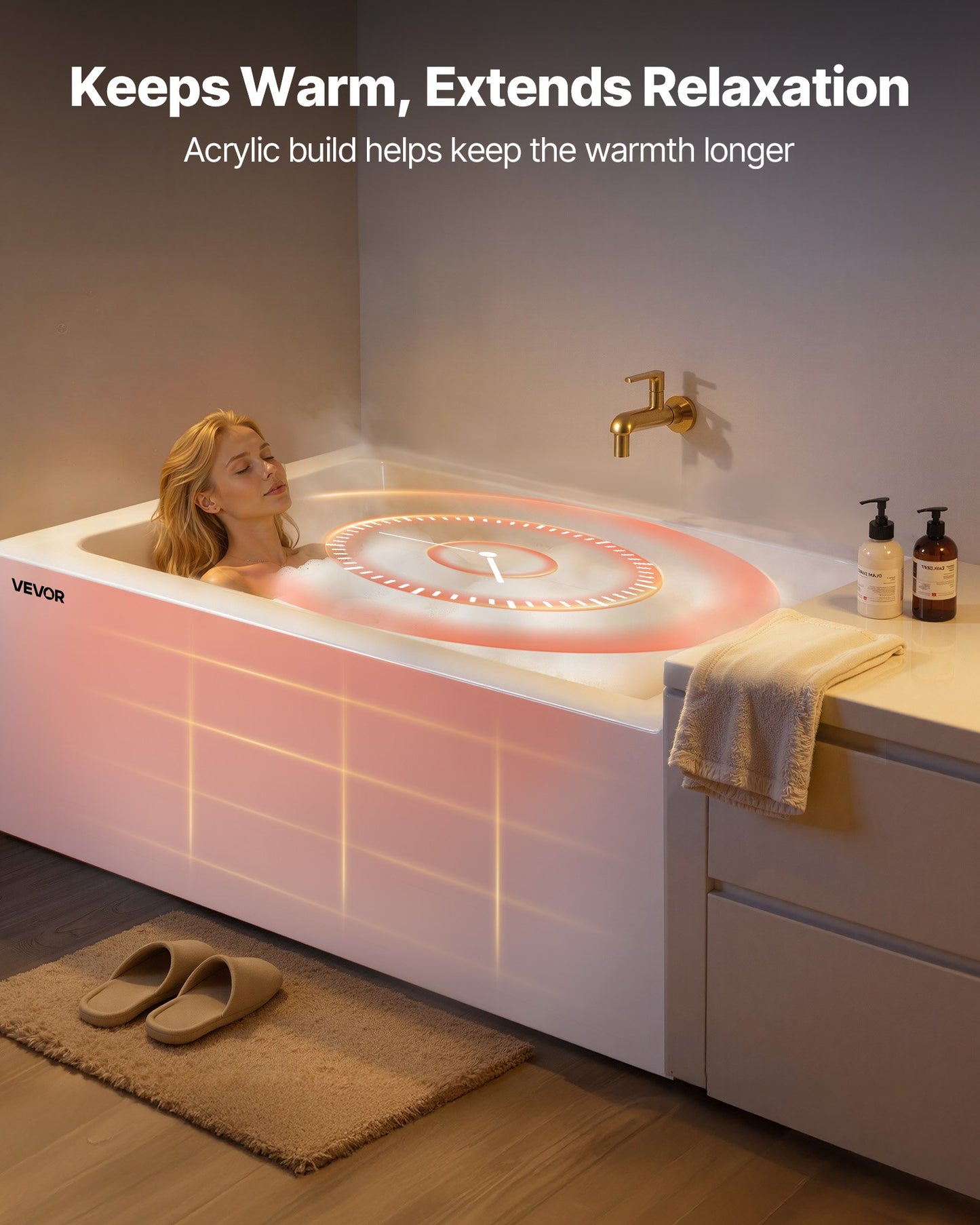 Alcove Bathtub, 1219 x 762 mm Contemporary Alcove Acrylic Bathtub, Soaking Bath Tub with Right Hand Drain and Overflow Hole, Rectangular Deep Soak Tub for Bathroom with Integral Flange, White