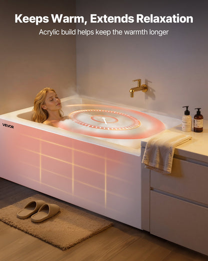 Alcove Bathtub, 1219 x 762 mm Contemporary Alcove Acrylic Bathtub, Soaking Bath Tub with Right Hand Drain and Overflow Hole, Rectangular Deep Soak Tub for Bathroom with Integral Flange, White