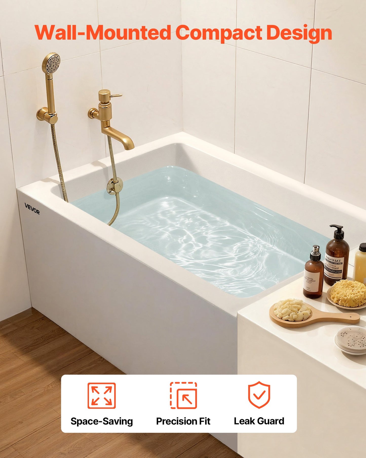 Alcove Bathtub, 1219 x 762 mm Contemporary Alcove Acrylic Bathtub, Soaking Bath Tub with Right Hand Drain and Overflow Hole, Rectangular Deep Soak Tub for Bathroom with Integral Flange, White