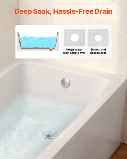 Alcove Bathtub, 1219 x 762 mm Contemporary Alcove Acrylic Bathtub, Soaking Bath Tub with Right Hand Drain and Overflow Hole, Rectangular Deep Soak Tub for Bathroom with Integral Flange, White
